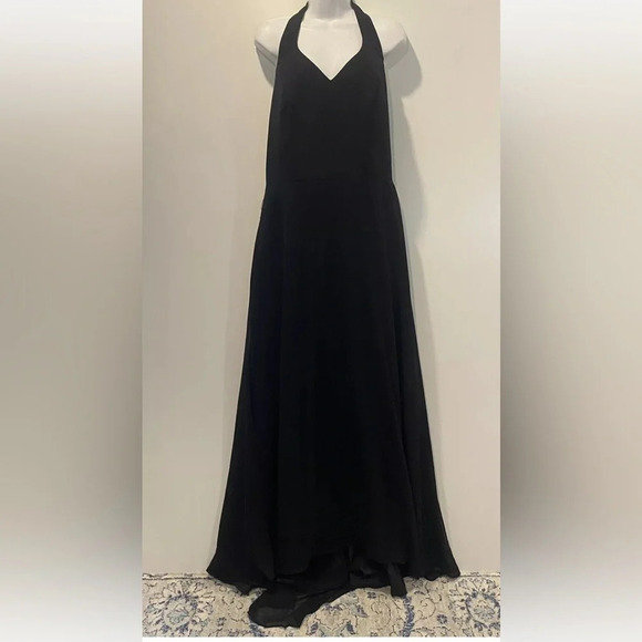 Alfred Angelo Black Halter‎ Formal Dress Gown Beaded Mini Train Womens 12 - Picture 1 of 4